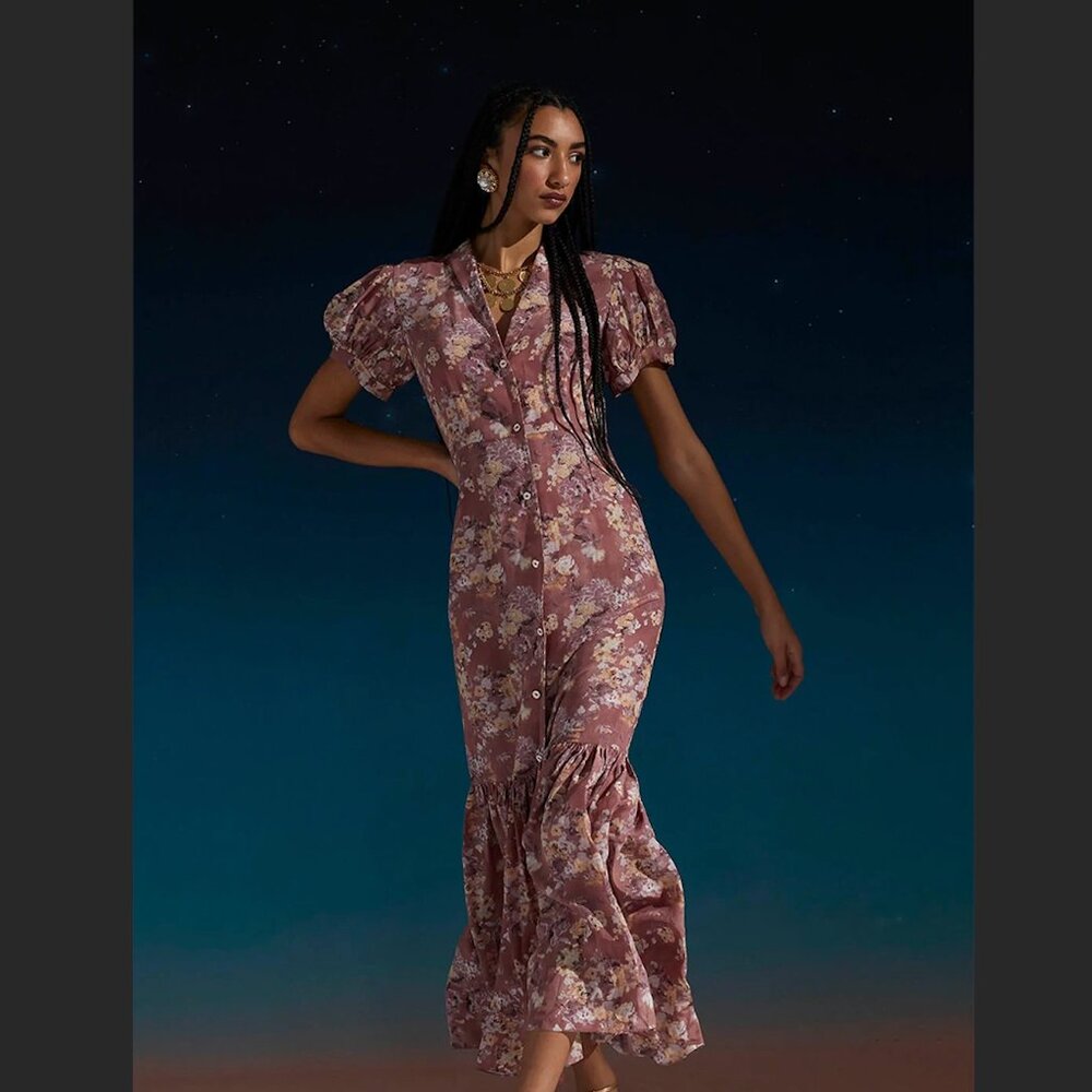 NWT Caroline Constas Nancy silk dress in mauve summer floral